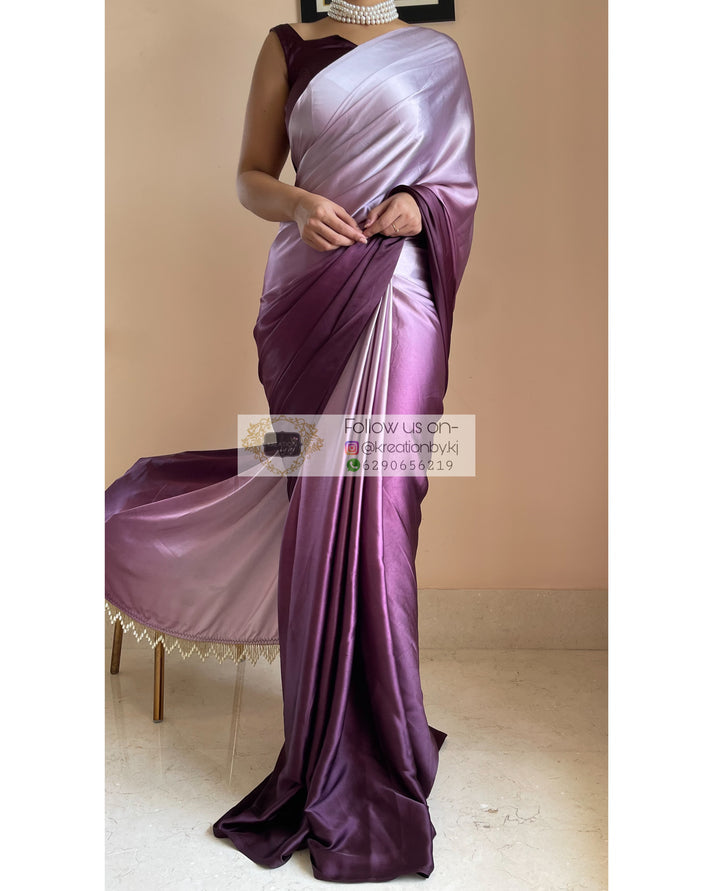 Black Currant Ombré Crepe Silk Saree with Handmade Tassels on Pallu