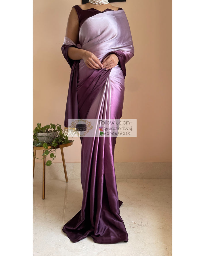 Black Currant Ombré Crepe Silk Saree with Handmade Tassels on Pallu
