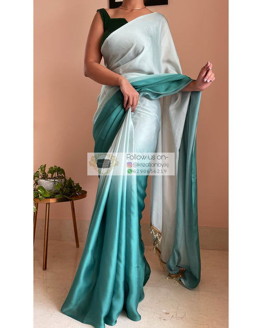 Ocean Ombré Crepe Silk Saree with Handmade Tassels on Pallu