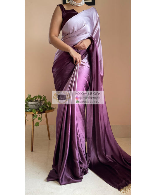 Black Currant Ombré Crepe Silk Saree with Handmade Tassels on Pallu