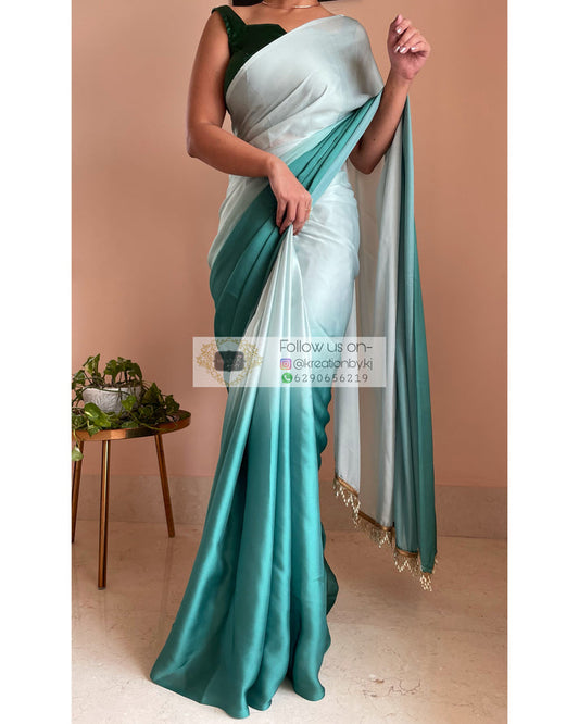 Ocean Ombré Crepe Silk Saree with Handmade Tassels on Pallu