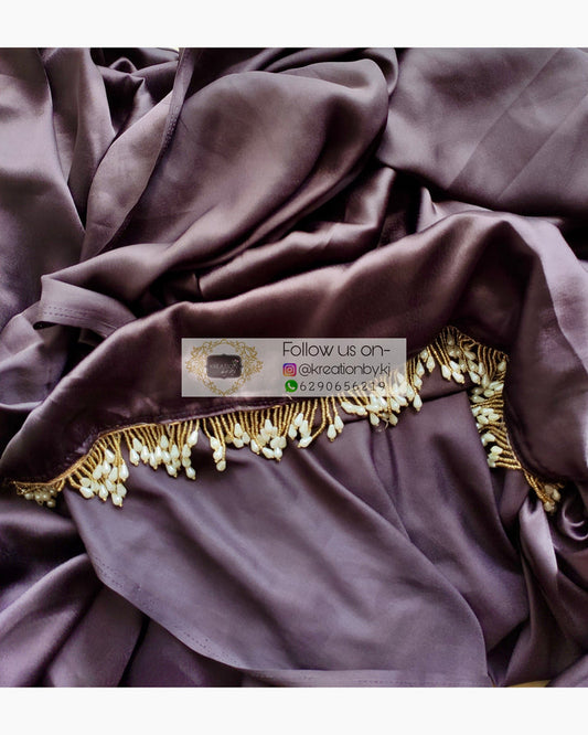 Chocolate Brown Satin Silk Saree With Handmade Tassels On Pallu